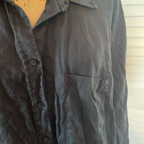 H & M | black linen long sleeve oversized button up XL - Picture 4 of 8
